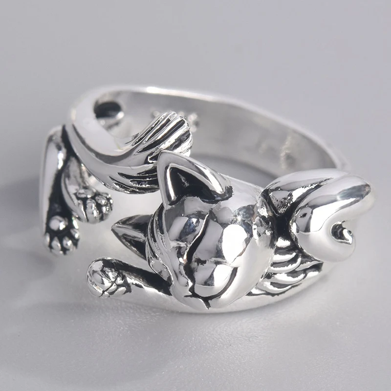 

Fashion Simple 925 Sterling Silver Ladies Ring Cute Cat Sleeping Silver Engagement Wedding Ring Ladies Jewelry