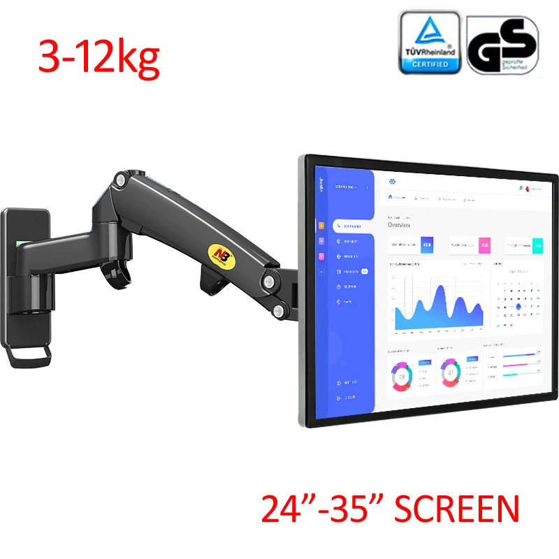 Monitor de Mola de Gás de Alumínio Suporte de Parede Suporte de Monitor de Montagem de tv Suporte de Led Novo Movimento Total 2 Braço tv Lcd 24 -35 nb F300 3-12kg