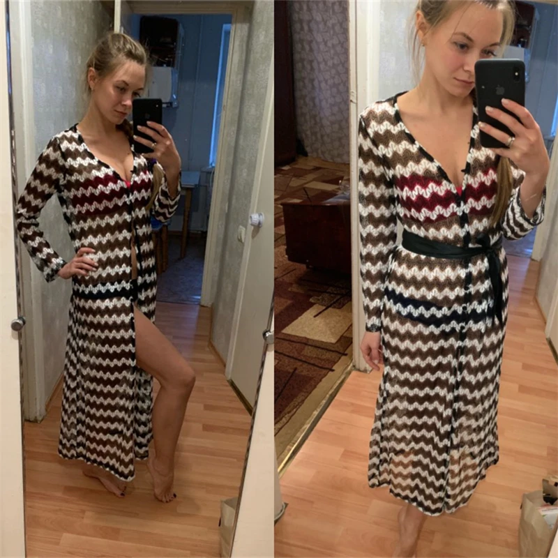 Пикантное женское длинное пляжное платье белая пляжная туника черное Полосатое