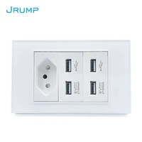 jrump brazil standard wall power supply dual socket four usb charging port luxury tempered glass panel