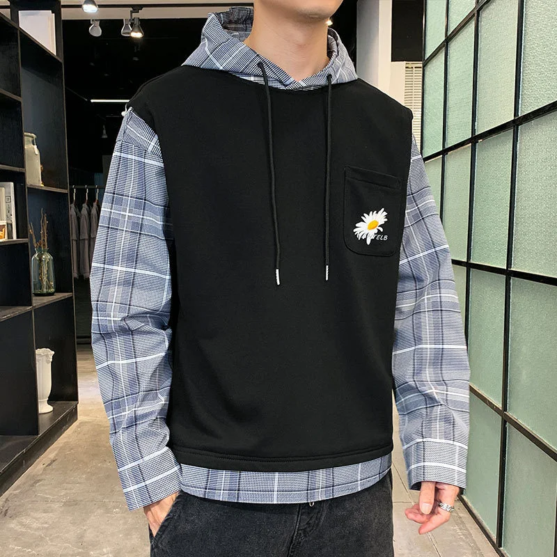 Толстовка мужская хлопковая Модный пуловер в стиле пэчворк с принтом виде