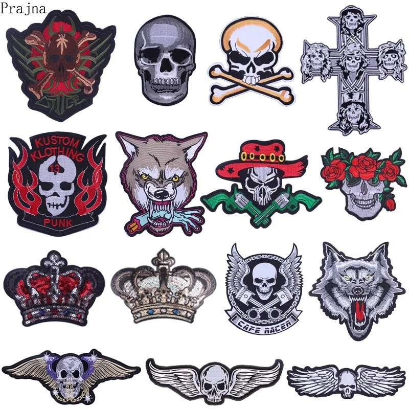 Праджня Бесплатная байкерские наклейки нашивки череп Тигр патч Пистолеты розы