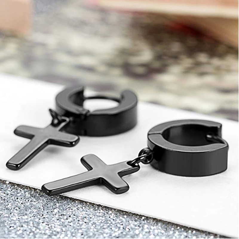 Унисекс крест серьги пирсинг ювелирные изделия подарок висячие кольца для