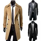 Модный мужской Тренч, шерстяное пальто, теплая плотная куртка, Шерстяное полупальто, двубортное длинное пальто