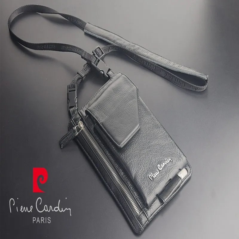 

Pierre Cardin For iPhone 12 Pro Max Casual Shoulder Cowhide Genuine Leather Bag Strap For iPhone 12pro 12mini Pouch Phone Case