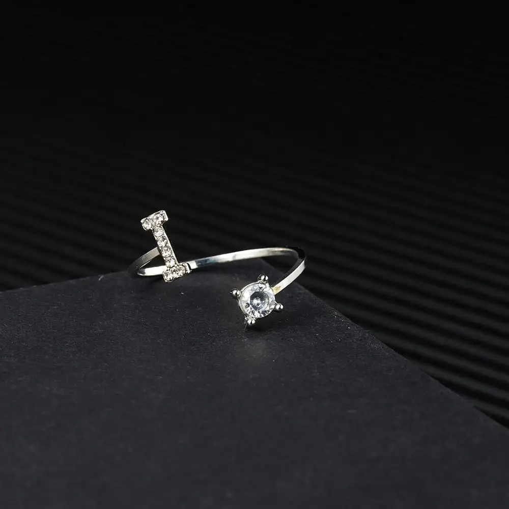 

Cute 26 Letters Rings For Women Adjustable Rhinestone CZ Zircon Ring Alphabet Letter Initial Tiny Open Rings Finger Accessories
