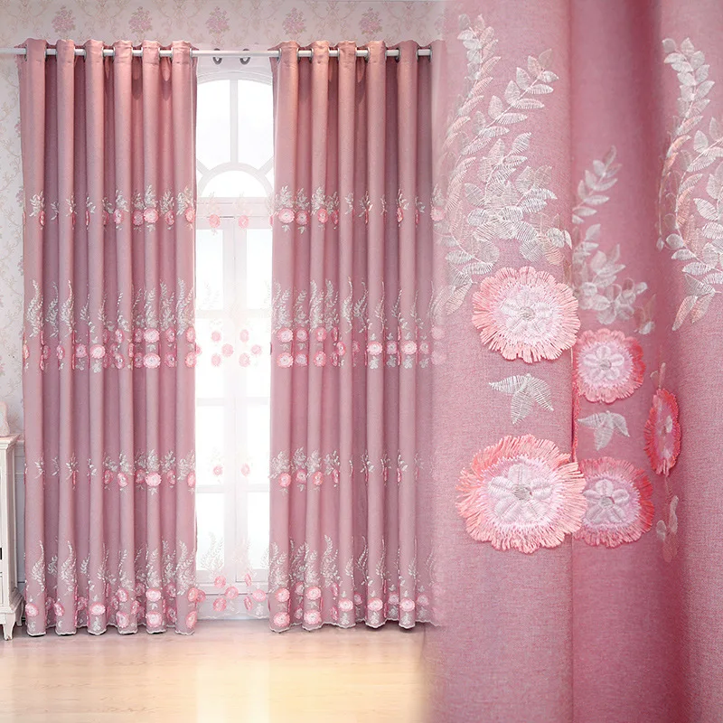 

Luxury European Curtain for Living Room High Grade Floral Girls Princess Embossed Embroidery Curtains for Dining Room Bedroom