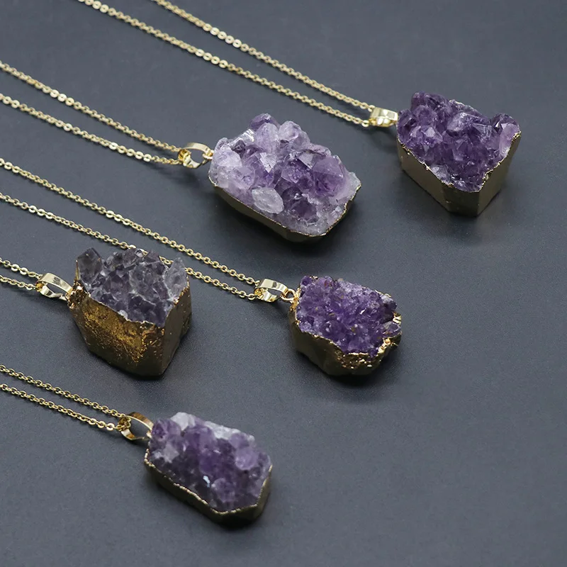 

1PC Natural Amethyst Pendant Necklace Lucky Crystal Random Shaped Healing Reiki Fashion Mineral Jewelry for Unisex Gifts