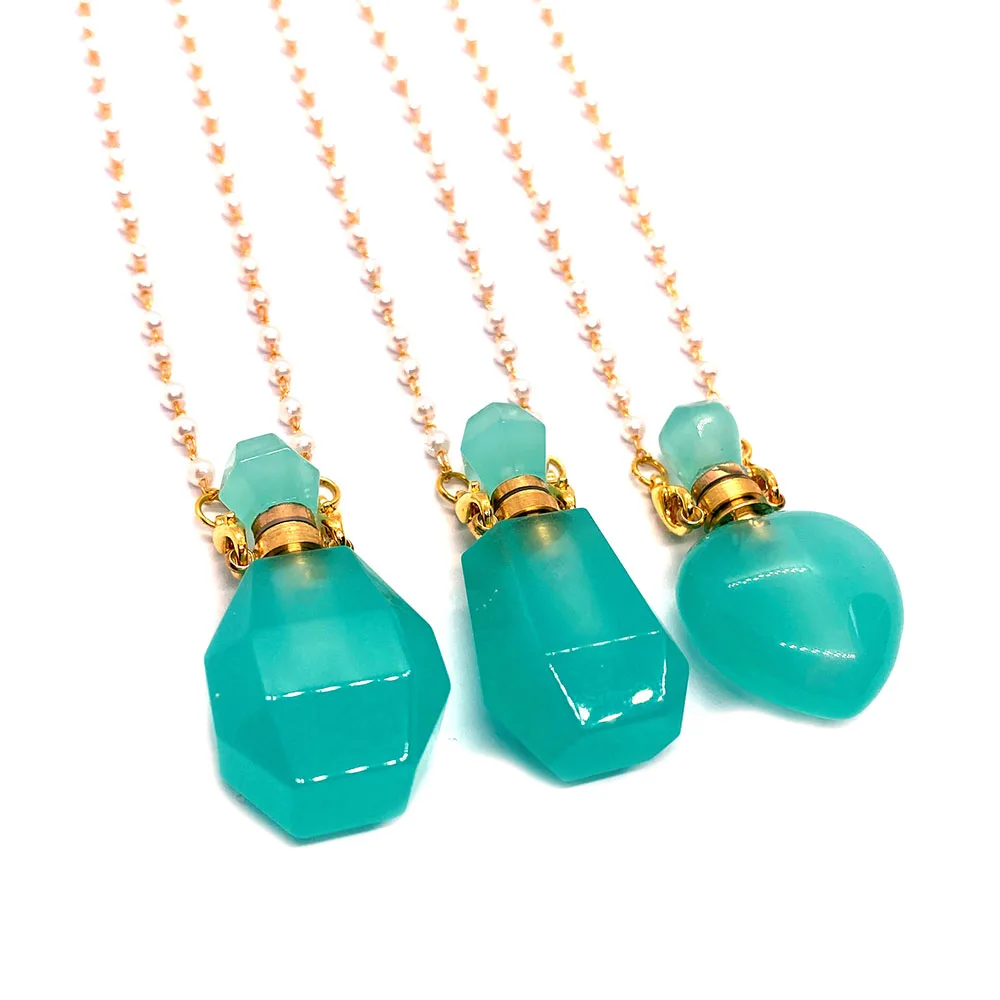 

Natural Stone Perfume Bottle Necklace Two Hole Pendant Lady Necklace Pendant Aromatherapy Bottle Essential Oil Bottle Charm