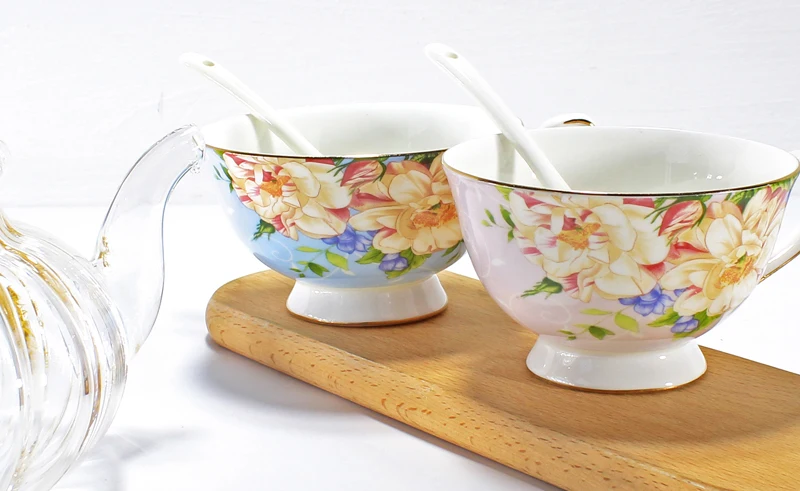pot red blue cup Набор из 3 предметов, чайник из прозрачного стекла и чашки из костяного фарфора, кофейник с дизайном тыквы, чайный набор tazas, изящный чайный сервиз - Цвет: pot red blue cup