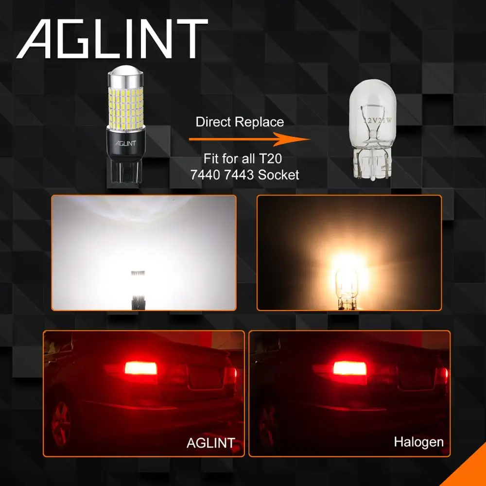 AGLINT 2 шт. T20 7443 W21W W21/5W 7440 FPC светодиодный автомобильные лампы 3014 SMD 144 s для авто