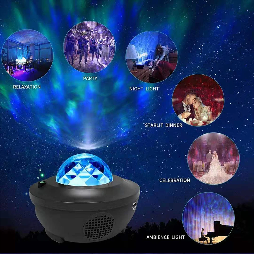 Led light USB Galaxy Projector Ocean Night Light Wave Music Player Remote Star Rotating Night Lights Luminaria For Bedroom Lamp enlarge