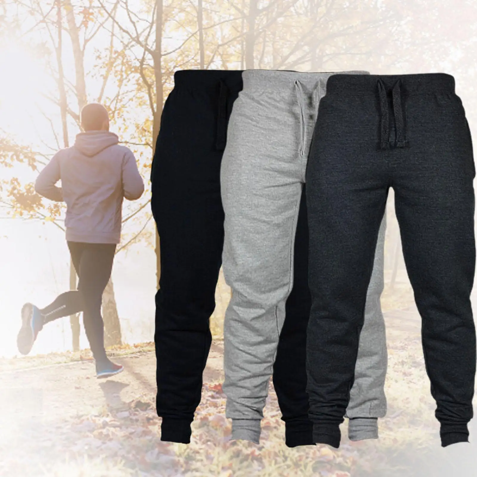 

Men Autumn Winter Solid Color Drawstring Pocket Ankle Tied Pants Sports Trousers