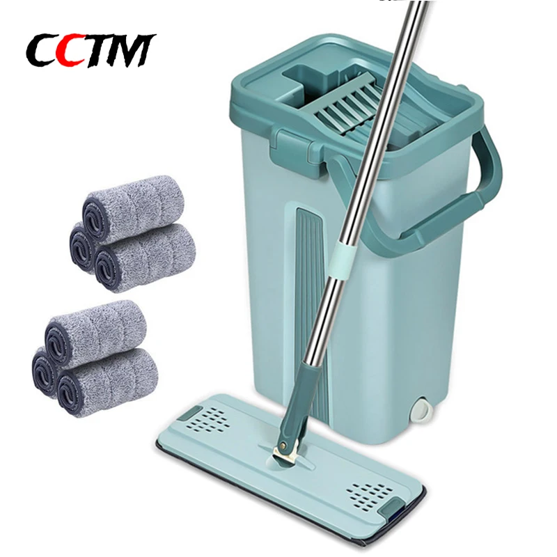 2021 Touchless Mop Flat Floor Wash Mops Bucket Magic Cleaner Self-Wring Squeeze Double Side Household Cleaning Automatic Drying