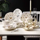 Набор посуды с изображением насекомых, чайный чайник с золотистым краем, кофейная чашка для послеобеденного чая, позолоченная тарелка для десерта, полый дизайн, крышка
