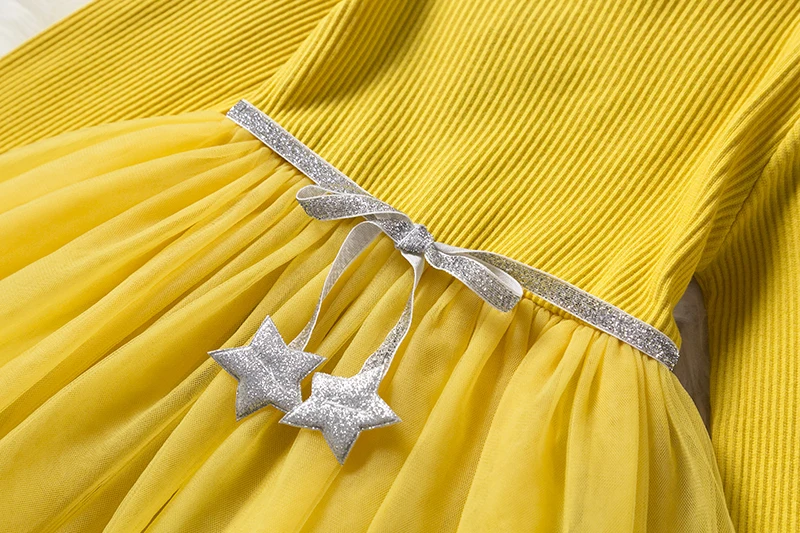 Осенне-зимнее трикотажное платье-пачка из тюля с длинным рукавом для девочек