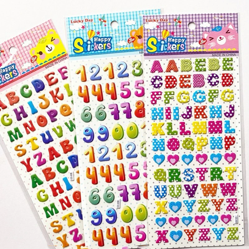 

10 шт. Английский цифровой Детская познавательная головоломка наклейки Творческий тема сцены, пузырчатые наклейки Английский цифровой стер...