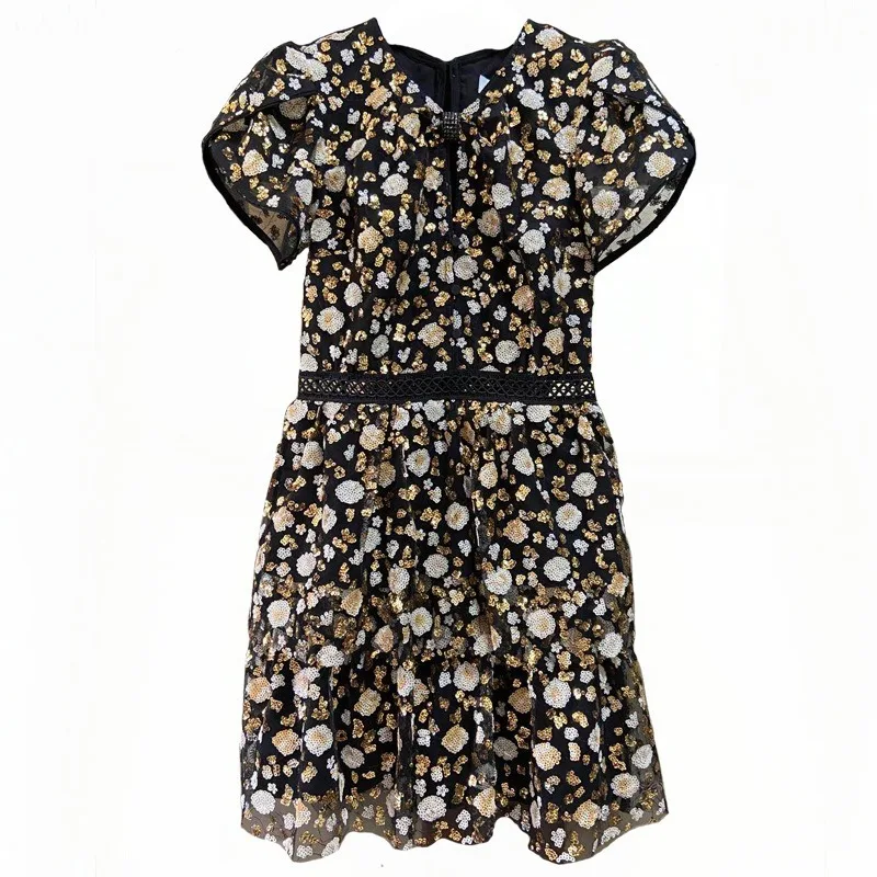 

Summer Dresses for Women Floral Beading Mesh Mini Casual Robes Vestidos Party Holiday High Quality Korean Office Lady Clothes