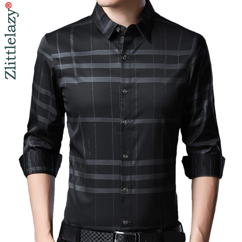 2021 брендовая Повседневная Роскошная клетчатая приталенная Мужская рубашка с