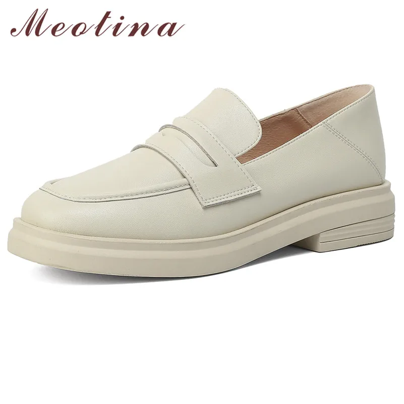 

Туфли Meotina женские из натуральной кожи, лоферы на платформе, без застежки, круглый носок, повседневная обувь на плоской подошве, бежевые, чер...