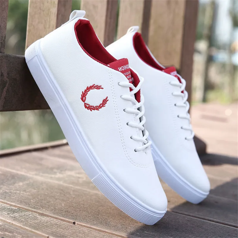 

Мужские кроссовки из искусственной кожи, на плоской подошве, на шнуровке, весна-осень, 2020