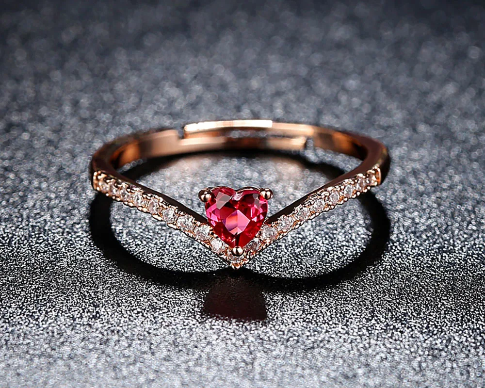 Новое модное Открытое кольцо с персиковым сердцем гранат пара колец роскошное
