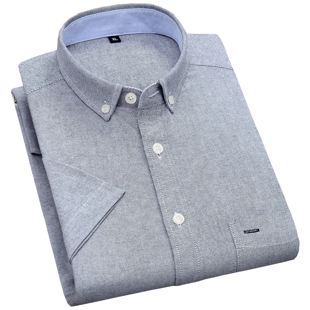 Summer Casual Pure Cotton Oxford Men Shirts Slim Fit Design Short Sleeve Fashion Male Blouse
