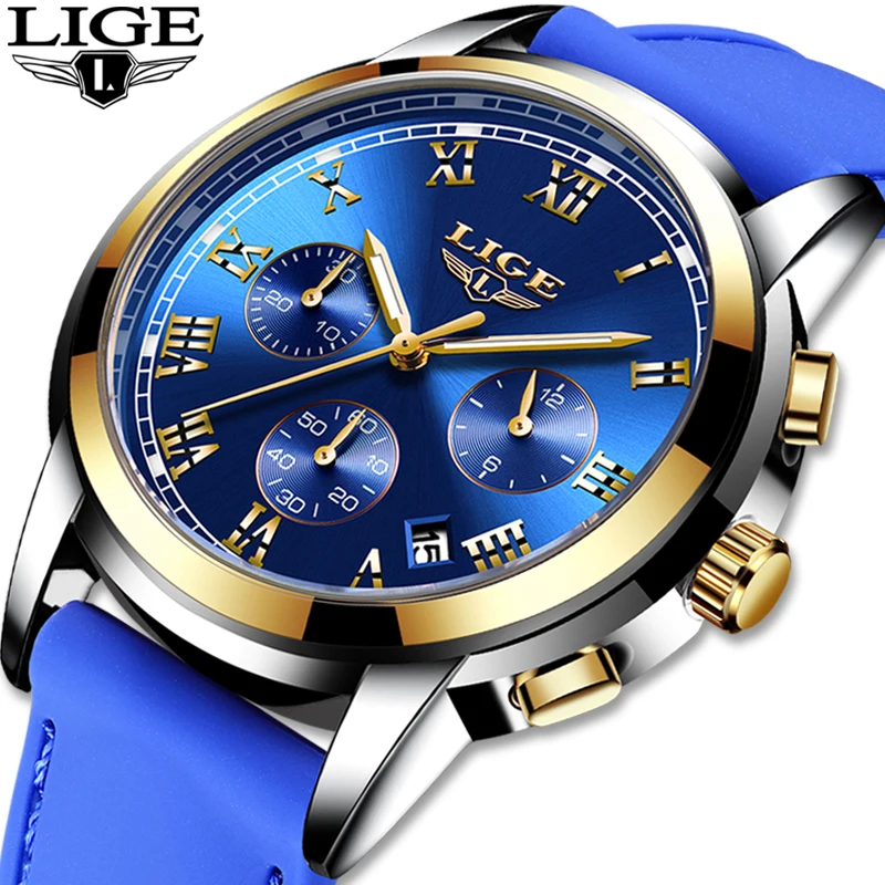 Новые мужские часы LIGE Топ бренд класса люкс силиконовый ремешок спортивные