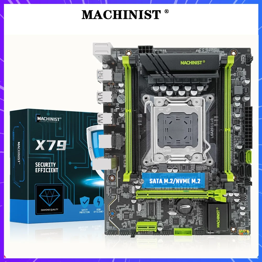 MACHINIST-placa base X79 LGA 2011, compatible con Xeon E5 v1 y v2, CPU DDR3, ECC, RAM, SATA NVME M.2, cuatro canales, USB 3,0, SATA 3,0