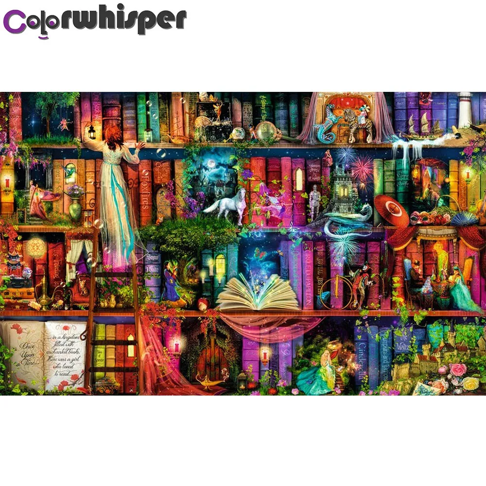 Алмазная живопись полная квадратная/круглая книжная полка мультяшная 5D картина