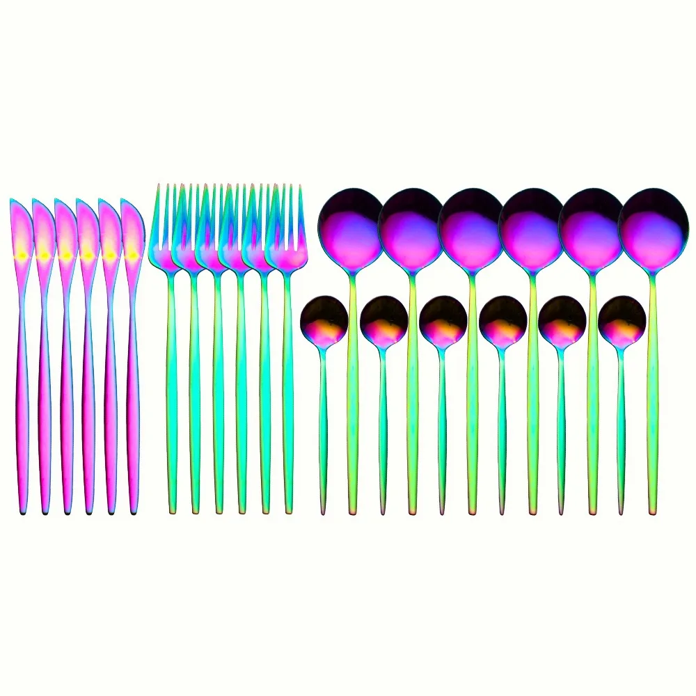 

24pc/Set Stainless Steel Tableware Bright Black Cutlery Set Golden Spoon Knife Fork GIft