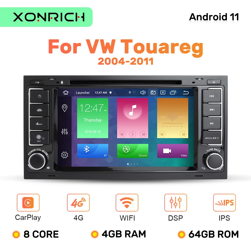 Автомобильный DVD-плеер 4 Гб 64 IPS DSP 2 Din Android 11 для VW/Volkswagen/Touareg/Transporter T5 2004-2011