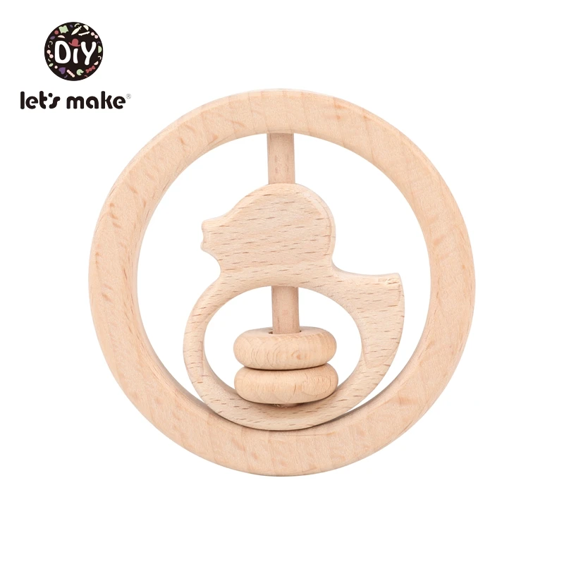 duck rattle Детская игрушка-погремушка Бук деревянная Прорезыватели для зубов производство колокол детские игрушки для новорожденных на возраст от 0 до 12 лет коляска игрушка, подарок для ребёнка 1 шт. от компании Let's Make - Цвет: duck rattle