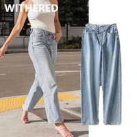 maxdutti jeans for women vinatge mom jeans woman ins fashion blogger highwaist harem jeans irregular waist loose jean boyfriend