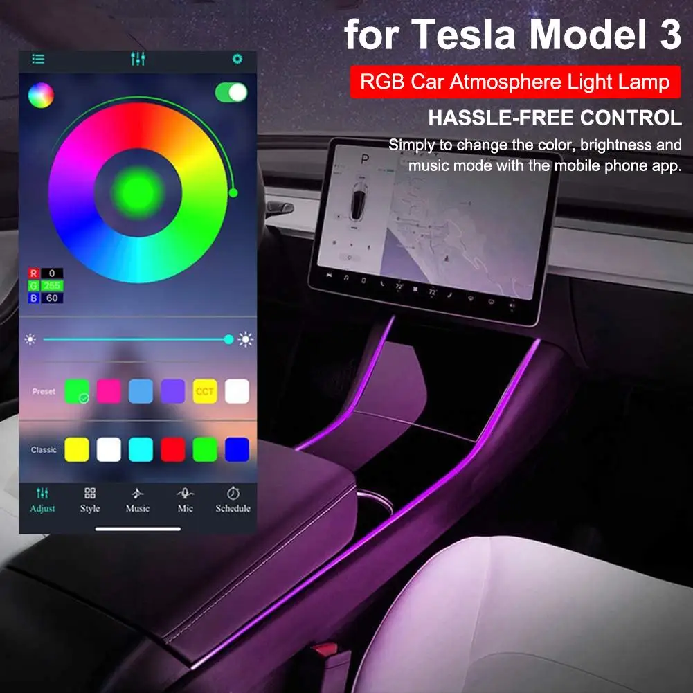 

Гибкая светодиодная лента с пультом ДУ и Bluetooth для Tesla Model 3