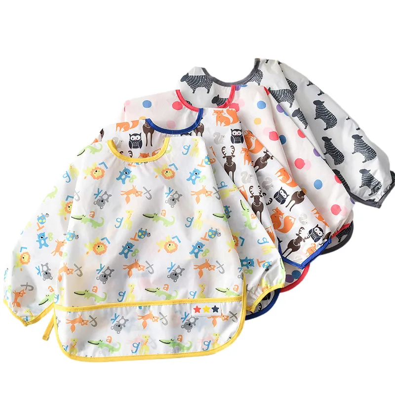 

Детский нагрудник для кормления, Детский водонепроницаемый нагрудник с длинным рукавом, мультяшный фартук против ношения, хлопковая защит...