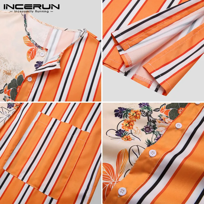 

INCERUN Men Muslim Kaftan Islamic Arabia Robes Striped Print Patchwork Long Sleeve Casual Caftan Dubai Mens Jubba Thobe S-5XL