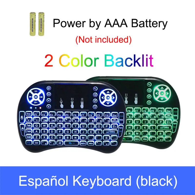 Spanish Backlit I8, русская, английская, Spainish, 2,4 ГГц, с подсветкой, Беспроводная мини-клавиатура, Air Mouse, пульт дистанционного управления с сенсорной панелью для Android TV Box - Цвет: Spanish Backlit