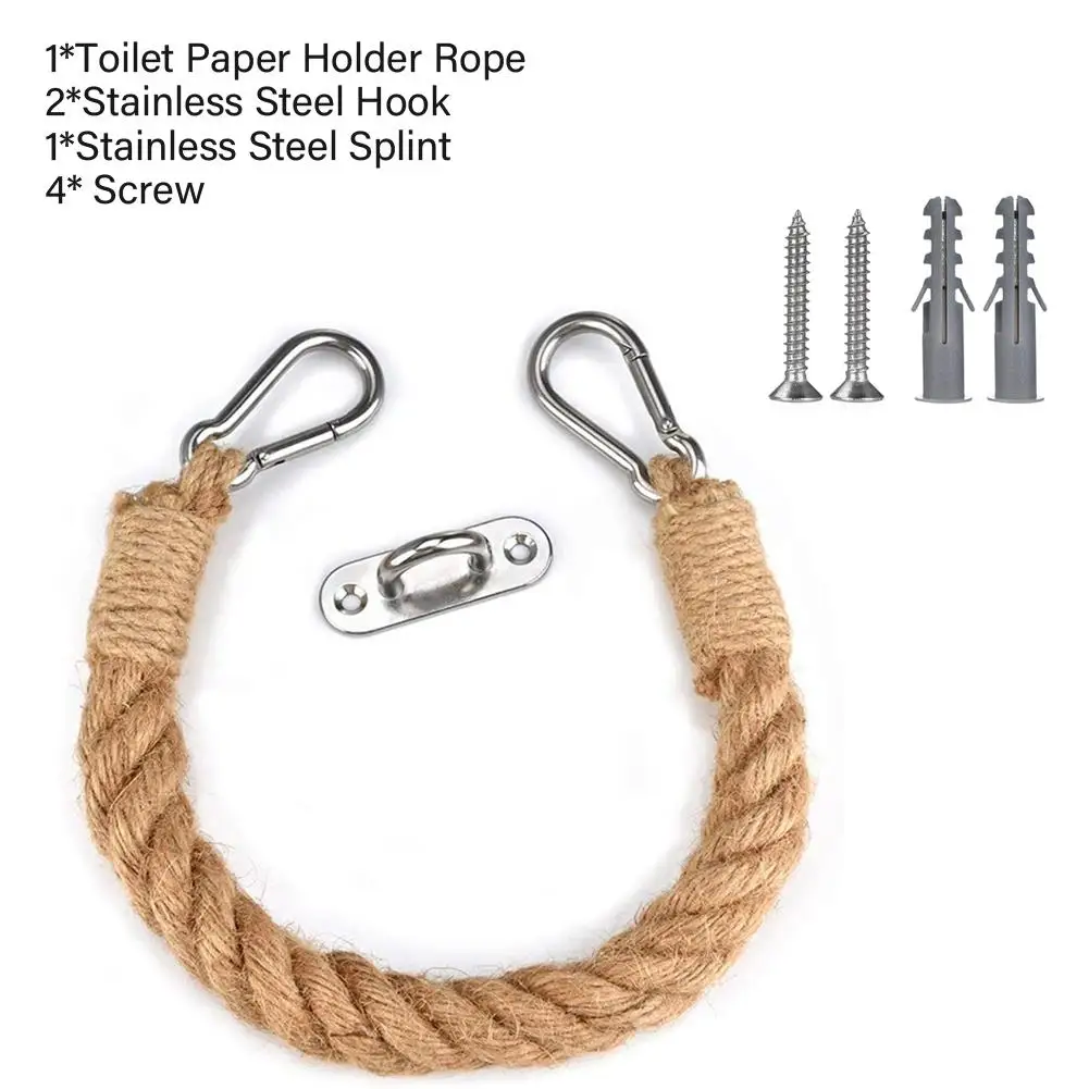 

Punch Free Toilet Paper Holder For Hanging Old Bathroom Decoration Supplies Towels Hotel Hemp Rope Toilet Paper Holder Storage