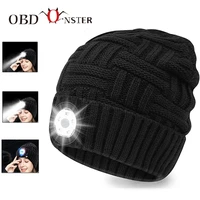 led beanie hat with light headlight winter knit cap men women christmas gift black wool 300mah battery capacity for child toys