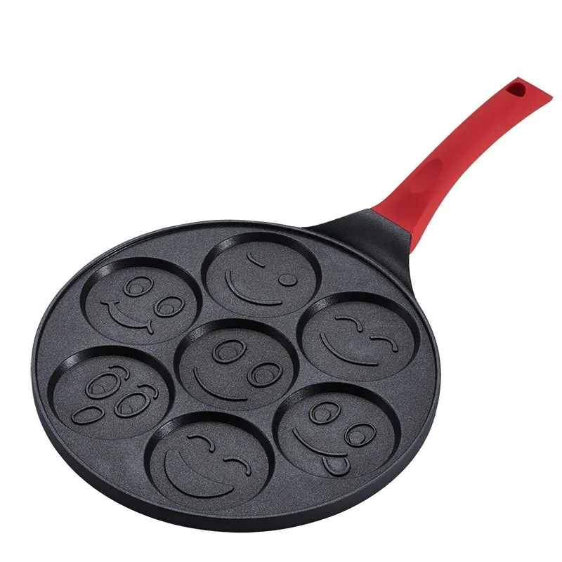 Seven-hole aluminum breakfast pot Multifunctional animal and smiley face frying pan Non-stick egg Baby fried mold |