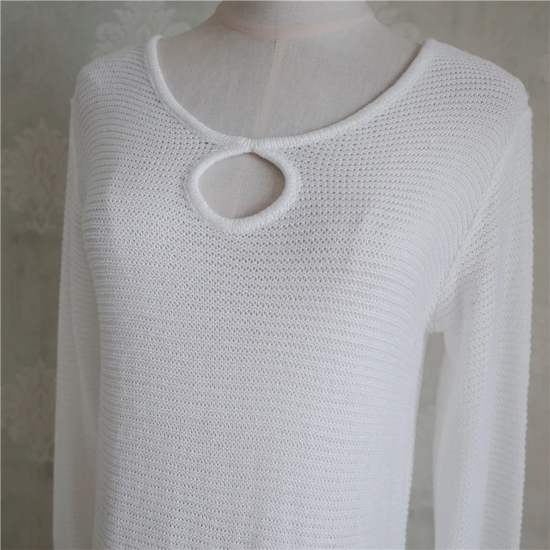 Белое трикотажное пляжное платье-туника с вязаным крючком покрытием длинное