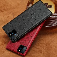Genuine Leather Hard Case For iphone 11 Pro max Fran-16k Ostrich Grain back cover Fundas For iphone XR Xs Max 7 8 Plus