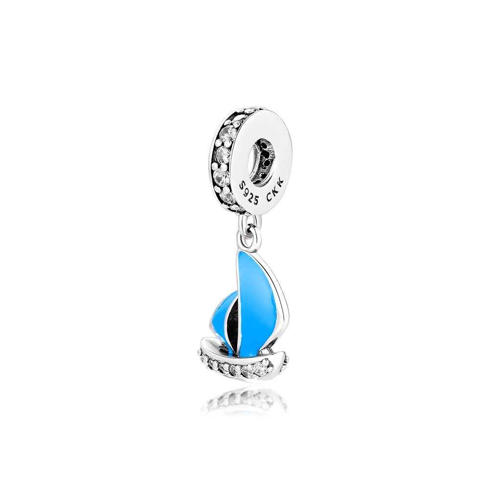 Подходит для Pandora Charms браслеты Gondola бусы с синей эмалью и прозрачными фианитами 100%