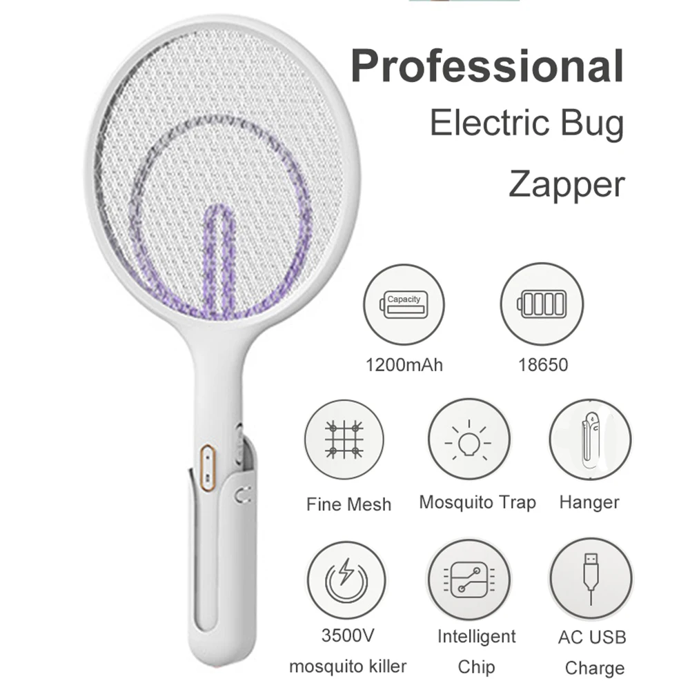 

Electric Fly Swatter Rechargeable Bug Zapper Tennis Racket 3 Layer Mesh Handheld Bug Zapper for Indoor and Outdoor Pest Control
