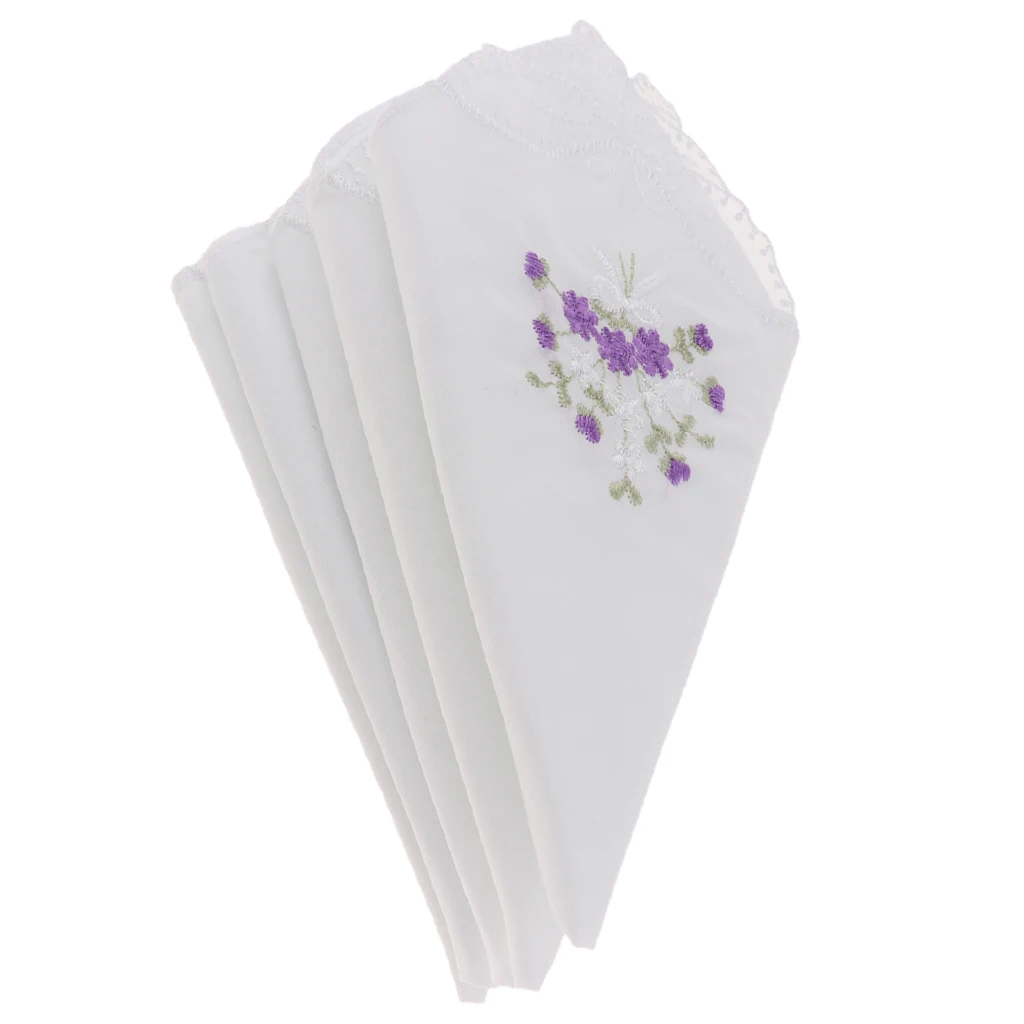 5 шт. Женский хлопковый тонкий кружевной носовой платок с цветочной вышивкой 60S