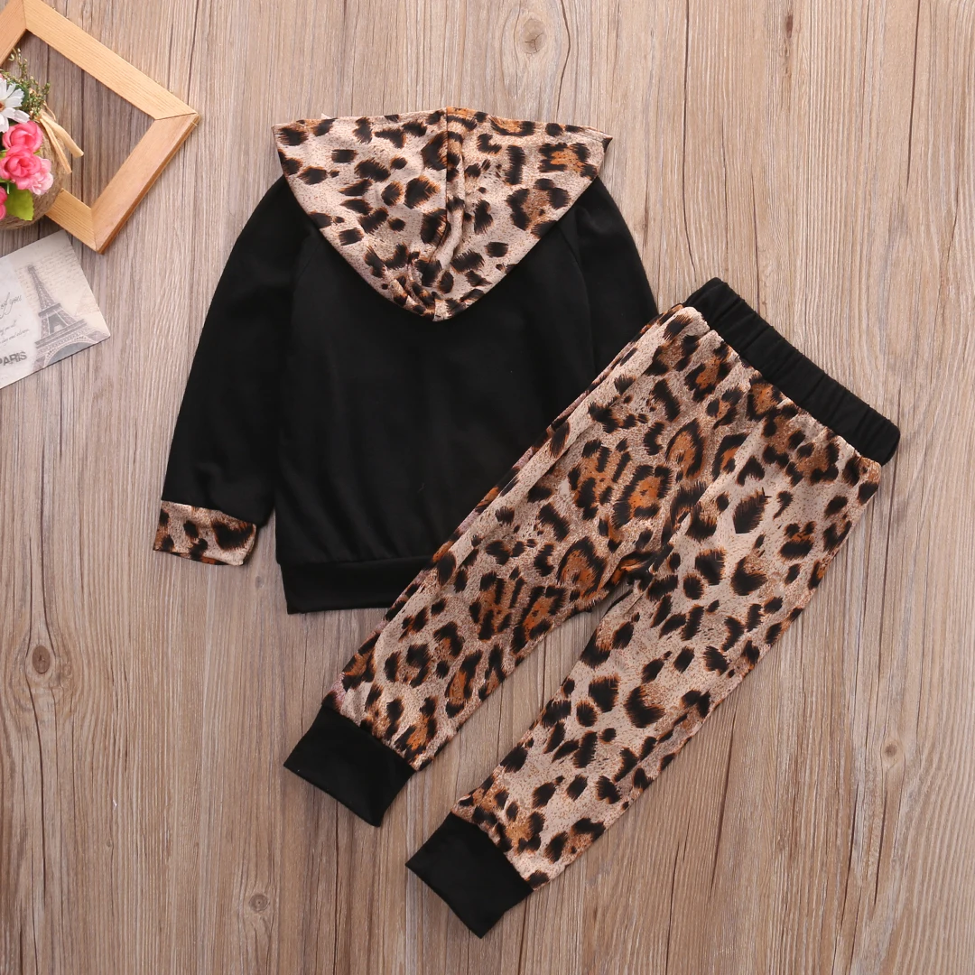 

Newborn Infantil Toddler Kid Baby Boys Baby Girls Unisex Leopard Pullover Hooded Coat + Pants 2PCS Set Clothes Outfit