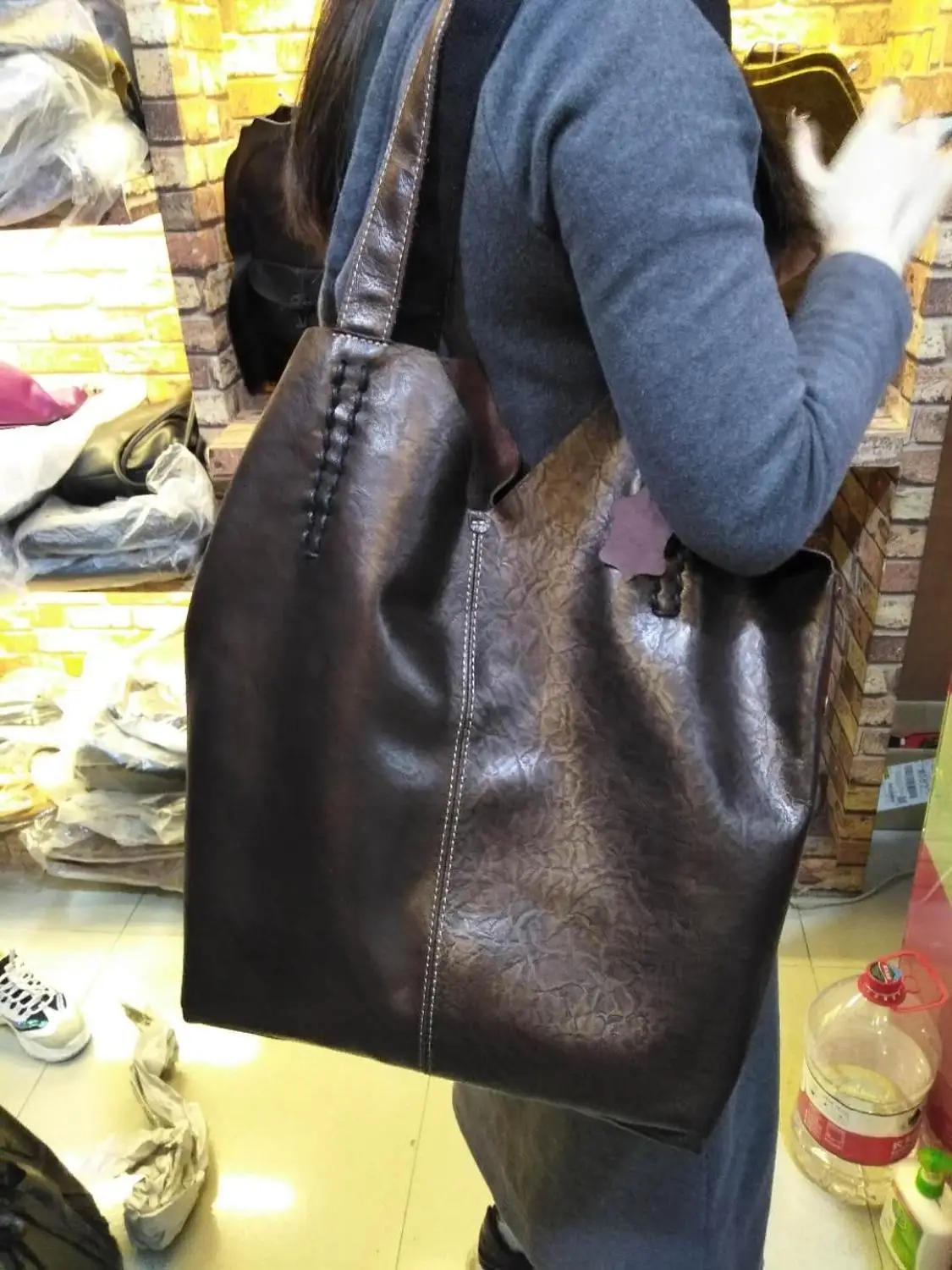 

original design women genuine leather large capacity tote bag handmade lady cowhide handbag fashion girl an little bag inside