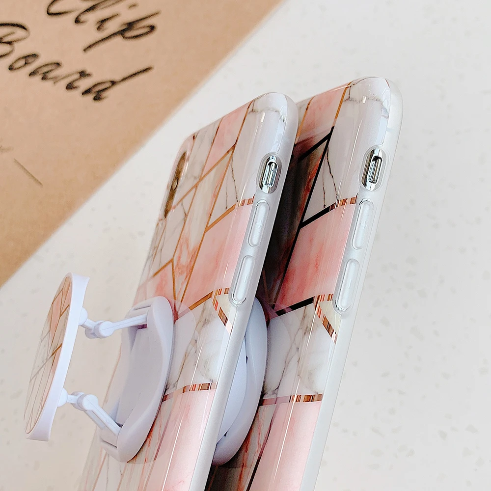 Чехол для телефона с геометрическим мрамором и держателем Huawei P20 P30 P40 Pro Lite Mate 20 30