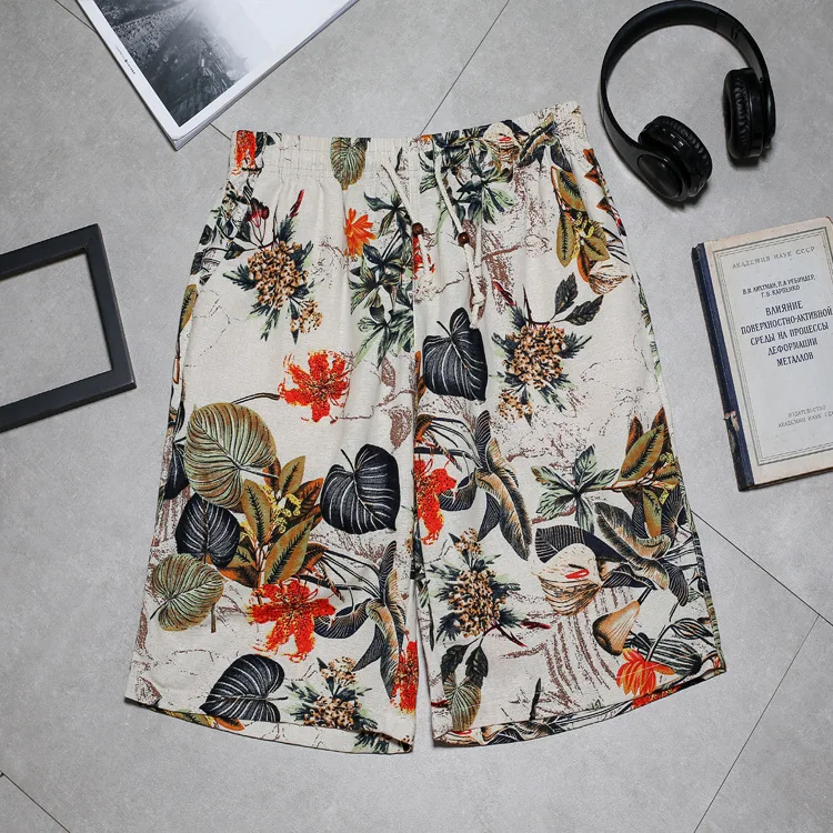 Шорты мужские пляжные быстросохнущие спортивные с эластичным поясом цветочным